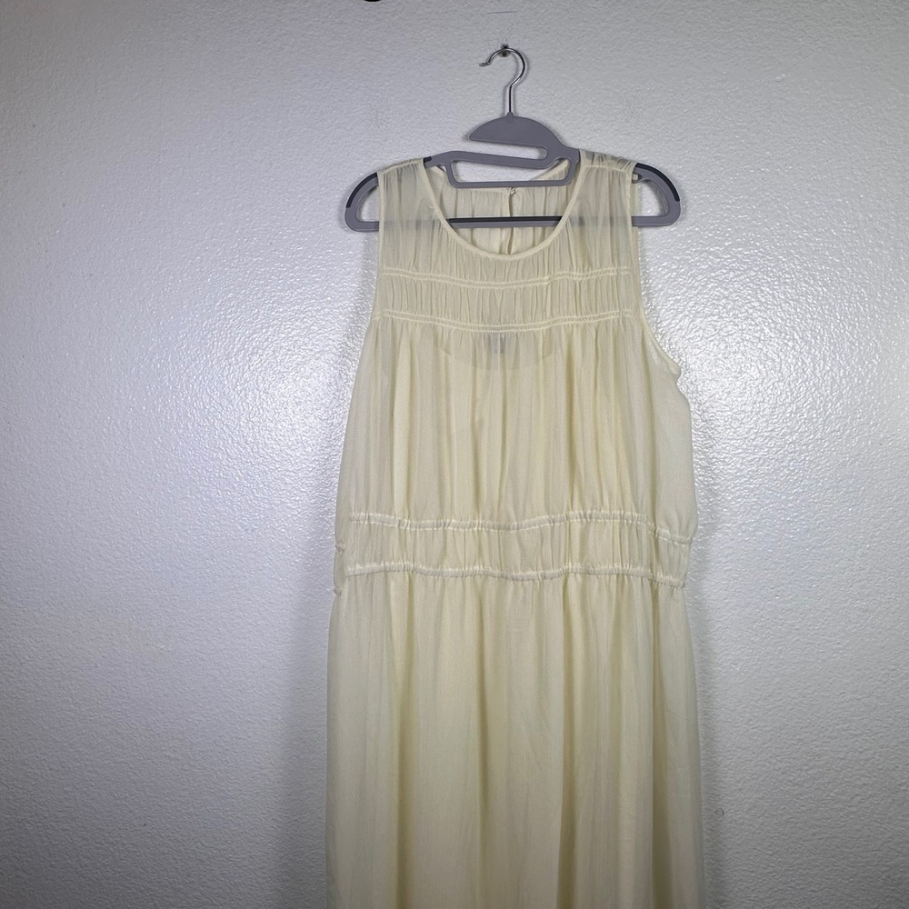 A New Day Cream Smocked Sleeveless Maxi Dress Tiered Chiffon Recycled Poly L NWT - Picture 2 of 6